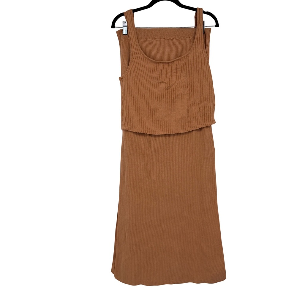 FP Beach Free People Ribbed Knit Tank Maxi Skirt Set Brown Cotton Size L